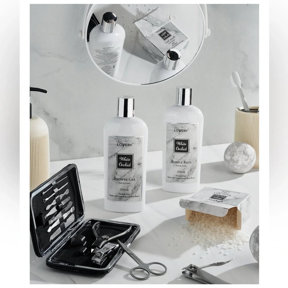 White Orchid Care Package Bath and Body Gift Set, Pampering Package, 20 Piece